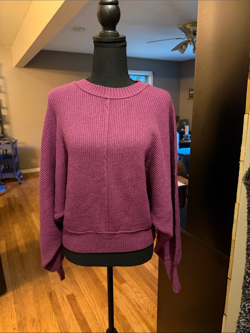 Women's Hyper Violet Crewneck Dolman Sleeve Knit Sweater